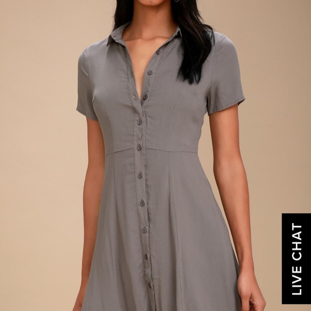 Grey Collared Button Up Skater Dress